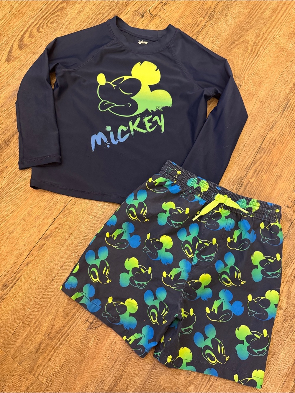 Disney Navy Swim Pajama Set with Neon Green & Neon Blue Mickey